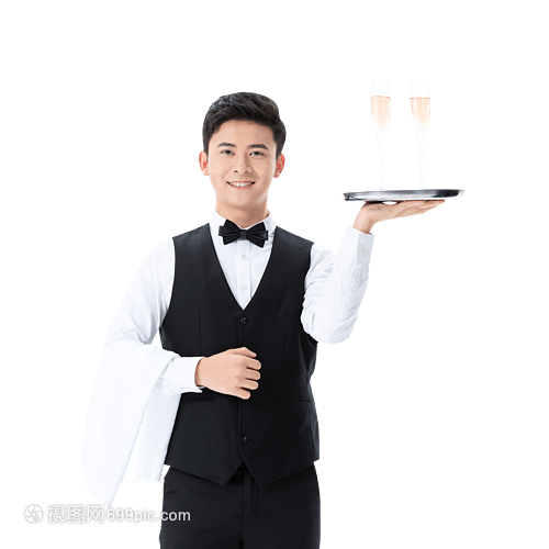 专业餐饮服务中的男性香槟服务员 优雅与技艺的交融